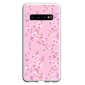 Чехол для Samsung Galaxy S10 с принтом Цветущая розовая вишня в Курске, Силикон | Область печати: задняя сторона чехла, без боковых панелей | cherry blossom | sakura | азия | весна | ветки | вишня | для девушки | женский | милый | нежный | природа | розовый | сакура | цветение | цветочный принт | цветущая вишня | цветущие ветки | цветущий миндаль