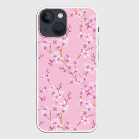 Чехол для iPhone 13 mini с принтом Цветущая розовая вишня в Курске,  |  | Тематика изображения на принте: cherry blossom | sakura | азия | весна | ветки | вишня | для девушки | женский | милый | нежный | природа | розовый | сакура | цветение | цветочный принт | цветущая вишня | цветущие ветки | цветущий миндаль