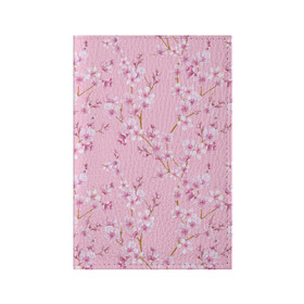 Обложка для паспорта матовая кожа с принтом Цветущая розовая вишня в Курске, натуральная матовая кожа | размер 19,3 х 13,7 см; прозрачные пластиковые крепления | cherry blossom | sakura | азия | весна | ветки | вишня | для девушки | женский | милый | нежный | природа | розовый | сакура | цветение | цветочный принт | цветущая вишня | цветущие ветки | цветущий миндаль