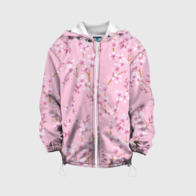 Детская куртка 3D с принтом Цветущая розовая вишня в Курске, 100% полиэстер | застежка — молния, подол и капюшон оформлены резинкой с фиксаторами, по бокам — два кармана без застежек, один потайной карман на груди, плотность верхнего слоя — 90 г/м2; плотность флисового подклада — 260 г/м2 | cherry blossom | sakura | азия | весна | ветки | вишня | для девушки | женский | милый | нежный | природа | розовый | сакура | цветение | цветочный принт | цветущая вишня | цветущие ветки | цветущий миндаль