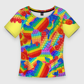 Женская футболка 3D Slim с принтом Разные Pop It масляная краска в Курске,  |  | amogus | among us | pop it | popit | амогус | амонг ас | динозавр | кошка pop it | мороженое | поп ит | поп ыт | попит | попыт | симпл | симпл димпл