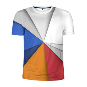 Мужская футболка 3D спортивная с принтом Трегоугольник в Курске, 100% полиэстер с улучшенными характеристиками | приталенный силуэт, круглая горловина, широкие плечи, сужается к линии бедра | Тематика изображения на принте: color | иллюстрация | треугольник | узоры | цвета