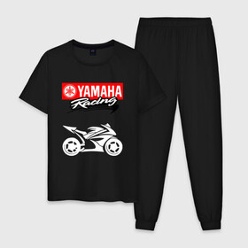 Мужская пижама хлопок с принтом YAMAHA ЯМАХА RACING в Курске, 100% хлопок | брюки и футболка прямого кроя, без карманов, на брюках мягкая резинка на поясе и по низу штанин
 | motorcycle | yamaha | yzf r6. | байк | байкер | мотоспорт | мототехника | мотоцикл | мотоциклист | скутер | ямаха