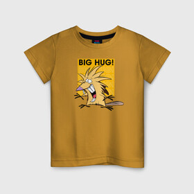Детская футболка хлопок с принтом Бобр Норберт Big hug! в Курске, 100% хлопок | круглый вырез горловины, полуприлегающий силуэт, длина до линии бедер | beaver | norbert | the angry beavers | бобр | злые бобры | крутые бобры | норберт | фостер