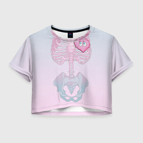 Женская футболка Crop-top 3D с принтом Yumemi Riamu (Риаму Юмэми) в Курске, 100% полиэстер | круглая горловина, длина футболки до линии талии, рукава с отворотами | Тематика изображения на принте: anime | yumemi riamu | аниме | девушки золушки | риаму юмэми | сердце | скелет | хэллоуин