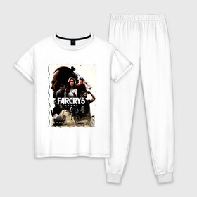 Женская пижама хлопок с принтом FARCRY GAME в Курске, 100% хлопок | брюки и футболка прямого кроя, без карманов, на брюках мягкая резинка на поясе и по низу штанин | farcry | fc 5 | fc5 | фар край