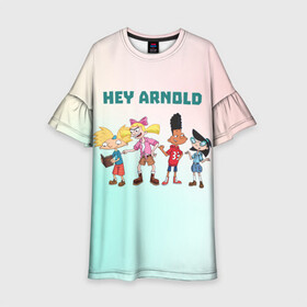 Детское платье 3D с принтом Hey Arnold в Курске, 100% полиэстер | прямой силуэт, чуть расширенный к низу. Круглая горловина, на рукавах — воланы | арнольд | арт | графика | дети | мультфильмы