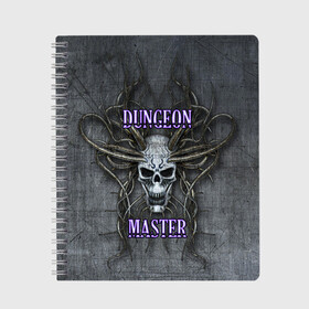 Тетрадь с принтом DM Dungeon Master SKULL в Курске, 100% бумага | 48 листов, плотность листов — 60 г/м2, плотность картонной обложки — 250 г/м2. Листы скреплены сбоку удобной пружинной спиралью. Уголки страниц и обложки скругленные. Цвет линий — светло-серый
 | Тематика изображения на принте: dd | dm | dungeon master | dungeons and dragons | skull | днд | мастер подземелий | подземелья и драконы