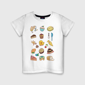 Детская футболка хлопок с принтом Кулинарные моменты в Курске, 100% хлопок | круглый вырез горловины, полуприлегающий силуэт, длина до линии бедер | вишня | еда | кексик | миксер | пироженое | торт