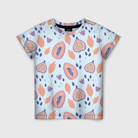 Детская футболка 3D с принтом Папайя в Курске, 100% гипоаллергенный полиэфир | прямой крой, круглый вырез горловины, длина до линии бедер, чуть спущенное плечо, ткань немного тянется | papaya | морская | папайя | паттерн | с папаем | фрукт