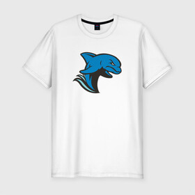 Мужская футболка хлопок Slim с принтом Злой дельфин в Курске, 92% хлопок, 8% лайкра | приталенный силуэт, круглый вырез ворота, длина до линии бедра, короткий рукав | Тематика изображения на принте: dolphin | дельфин | дельфины | злой | море | морские | с дельфином