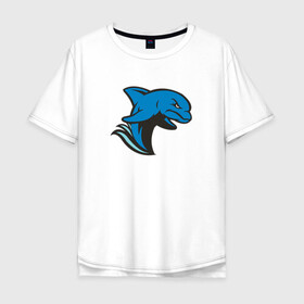 Мужская футболка хлопок Oversize с принтом Злой дельфин в Курске, 100% хлопок | свободный крой, круглый ворот, “спинка” длиннее передней части | Тематика изображения на принте: dolphin | дельфин | дельфины | злой | море | морские | с дельфином