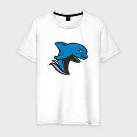 Мужская футболка хлопок с принтом Злой дельфин в Курске, 100% хлопок | прямой крой, круглый вырез горловины, длина до линии бедер, слегка спущенное плечо. | dolphin | дельфин | дельфины | злой | море | морские | с дельфином