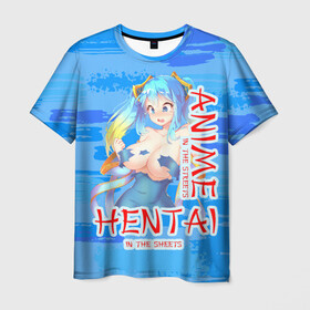 Мужская футболка 3D с принтом Anime vs Hentai в Курске, 100% полиэфир | прямой крой, круглый вырез горловины, длина до линии бедер | Тематика изображения на принте: девушка | надпись | хентаи