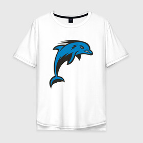 Мужская футболка хлопок Oversize с принтом Злой дельфин в Курске, 100% хлопок | свободный крой, круглый ворот, “спинка” длиннее передней части | Тематика изображения на принте: dolphin | дельфин | дельфины | море | морские | на голубом | с дельфином