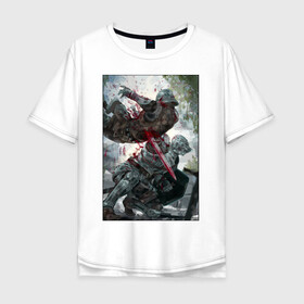 Мужская футболка хлопок Oversize с принтом Dark Souls воины в Курске, 100% хлопок | свободный крой, круглый ворот, “спинка” длиннее передней части | dark souls | fantasy | iron | warrior | бойцы | в доспехах | крестоносцы | фентези