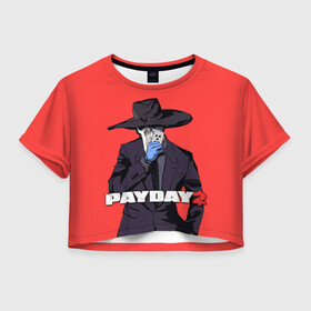 Женская футболка Crop-top 3D с принтом Чумной Pay Day 2 в Курске, 100% полиэстер | круглая горловина, длина футболки до линии талии, рукава с отворотами | game | games | pay day | payday | бандиты | грабители | зфн вфн | игра | игры | пэй дэй