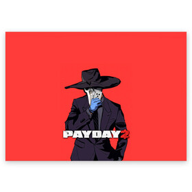 Поздравительная открытка с принтом Чумной Pay Day 2 в Курске, 100% бумага | плотность бумаги 280 г/м2, матовая, на обратной стороне линовка и место для марки
 | game | games | pay day | payday | бандиты | грабители | зфн вфн | игра | игры | пэй дэй