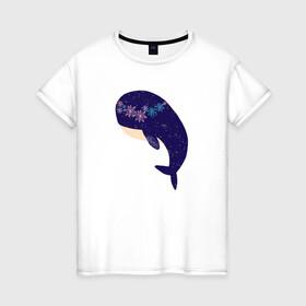 Женская футболка хлопок с принтом Кит в Курске, 100% хлопок | прямой крой, круглый вырез горловины, длина до линии бедер, слегка спущенное плечо | whale | белый кит | кит | киты | морские | паттерн | синий кит