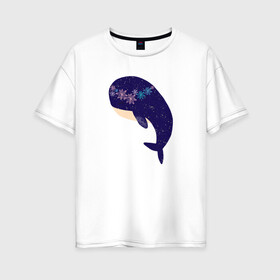 Женская футболка хлопок Oversize с принтом Кит в Курске, 100% хлопок | свободный крой, круглый ворот, спущенный рукав, длина до линии бедер
 | whale | белый кит | кит | киты | морские | паттерн | синий кит