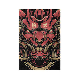 Обложка для паспорта матовая кожа с принтом Символ демона в Курске, натуральная матовая кожа | размер 19,3 х 13,7 см; прозрачные пластиковые крепления | арт | воин | демон | ёкай | изображение | изображение демона | китай | лицо | лицо демона | маска | рисунок | рога | самурай | символ | япония