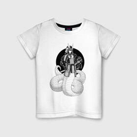 Детская футболка хлопок с принтом Самурай наги в Курске, 100% хлопок | круглый вырез горловины, полуприлегающий силуэт, длина до линии бедер | арт | воин | демон | ёкай | змея | китай | манга | маска | мистическое существо | наги | рисунок | рога | самурай | чешуя | япония