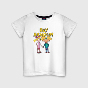 Детская футболка хлопок с принтом Арнольд и Хельга в Курске, 100% хлопок | круглый вырез горловины, полуприлегающий силуэт, длина до линии бедер | arnold | helga | hey | hey arnold | арнольд | хельга | эй арнольд