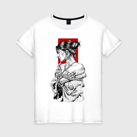 Женская футболка хлопок с принтом Шибари в Курске, 100% хлопок | прямой крой, круглый вырез горловины, длина до линии бедер, слегка спущенное плечо | арт | верёвка | девушка | кимано | рисунок | связывание | черно белый | чёрно белый рисунок | шибаре