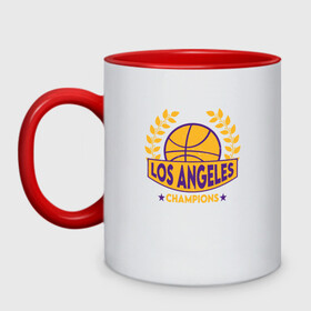 Кружка двухцветная с принтом Los Angeles Champions в Курске, керамика | объем — 330 мл, диаметр — 80 мм. Цветная ручка и кайма сверху, в некоторых цветах — вся внутренняя часть | basketball | bryant | game | james | kobe | lakers | lebron | los angeles | nba | sport | streetball | баскетбол | баскетболист | брайант | джеймс | игра | игрок | коби | леброн | лейкерс | лос анджелес | мяч | нба | спорт | стритбол
