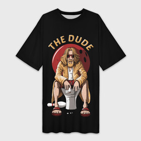 Платье-футболка 3D с принтом THE DUDE (Big Lebowski) в Курске,  |  | abide | big | dude | jeff | lebowski | the | большой | лебовски | фильм | чувак