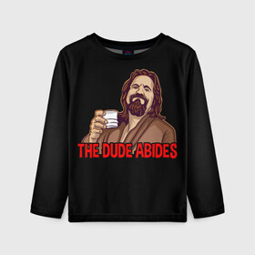 Детский лонгслив 3D с принтом The Dude Abides (Lebowski) в Курске, 100% полиэстер | длинные рукава, круглый вырез горловины, полуприлегающий силуэт
 | abide | big | dude | jeff | lebowski | the | большой | лебовски | фильм | чувак