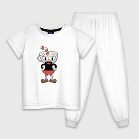 Детская пижама хлопок с принтом Cuphead в Курске, 100% хлопок |  брюки и футболка прямого кроя, без карманов, на брюках мягкая резинка на поясе и по низу штанин
 | cuphead | game | красная соломинка | платформер | стоит