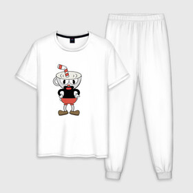 Мужская пижама хлопок с принтом Cuphead в Курске, 100% хлопок | брюки и футболка прямого кроя, без карманов, на брюках мягкая резинка на поясе и по низу штанин
 | cuphead | game | красная соломинка | платформер | стоит