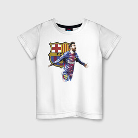 Детская футболка хлопок с принтом Lionel Messi Barcelona в Курске, 100% хлопок | круглый вырез горловины, полуприлегающий силуэт, длина до линии бедер | Тематика изображения на принте: barcelona | forward | lionel messi | star | барселона | звезда | лионель месси | форвард
