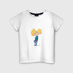 Детская футболка хлопок с принтом Эй Арнольд в Курске, 100% хлопок | круглый вырез горловины, полуприлегающий силуэт, длина до линии бедер | мультик | пацан | ретро мультик | старый мультик | хэльга | эй арнольд