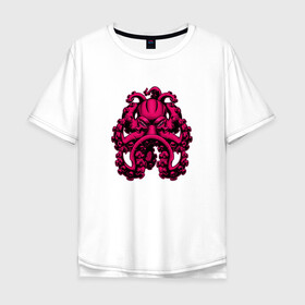 Мужская футболка хлопок Oversize с принтом Кракен в Курске, 100% хлопок | свободный крой, круглый ворот, “спинка” длиннее передней части | king | kraken | octopus | корона | кракен | море | морские | морское | осьминог | щупальца