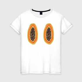 Женская футболка хлопок с принтом Папайа в Курске, 100% хлопок | прямой крой, круглый вырез горловины, длина до линии бедер, слегка спущенное плечо | вкусно | летний фрукт | папайа | тропический фрукт | фрукт