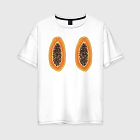 Женская футболка хлопок Oversize с принтом Папайа в Курске, 100% хлопок | свободный крой, круглый ворот, спущенный рукав, длина до линии бедер
 | вкусно | летний фрукт | папайа | тропический фрукт | фрукт
