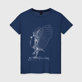 Женская футболка хлопок с принтом Орел расправил крылья (белый) в Курске, 100% хлопок | прямой крой, круглый вырез горловины, длина до линии бедер, слегка спущенное плечо | Тематика изображения на принте: гордость | крылья | могущество | орел | птица | тату