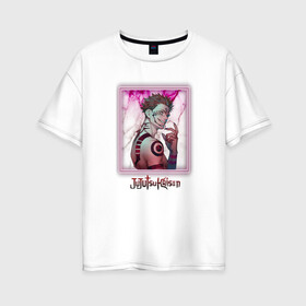 Женская футболка хлопок Oversize с принтом Сукунна в Курске, 100% хлопок | свободный крой, круглый ворот, спущенный рукав, длина до линии бедер
 | gojo | itadori | jujutsu | satoro | sukua | годжо | итадори | магическая битва | сукунна | юдзи
