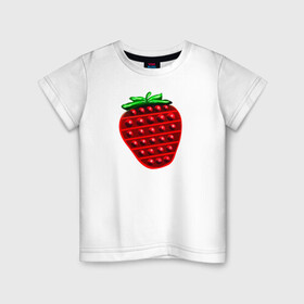 Детская футболка хлопок с принтом Клубника, поп-ит, симпл-димпл в Курске, 100% хлопок | круглый вырез горловины, полуприлегающий силуэт, длина до линии бедер | pop it | simple dimple | strawberry | клубника | поп ит | симпл димпл
