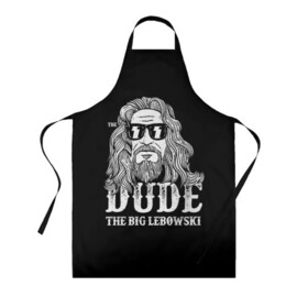 Фартук 3D с принтом Dude the Big Lebowski в Курске, 100% полиэстер | общий размер — 65 х 85 см, ширина нагрудника — 26 см, горловина — 53 см, длина завязок — 54 см, общий обхват в поясе — 173 см. Принт на завязках и на горловине наносится с двух сторон, на основной части фартука — только с внешней стороны | dude | jeff bridges | the big lebowski | блики | большой лебовский | джефф бриджес | молния | фильм | чувак