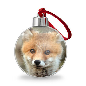 Ёлочный шар с принтом Миленький лисенок в Курске, Пластик | Диаметр: 77 мм | fox | foxy | животное | звери | лиса | лисенок | лисичка | милая | рыжая | фокс