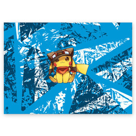 Поздравительная открытка с принтом Пикачу летчик в Курске, 100% бумага | плотность бумаги 280 г/м2, матовая, на обратной стороне линовка и место для марки
 | anime | picachu | pikachu | аниме | милый | пика | пикачу | покебол | покемон