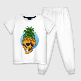 Детская пижама хлопок с принтом Череп - ананас в Курске, 100% хлопок |  брюки и футболка прямого кроя, без карманов, на брюках мягкая резинка на поясе и по низу штанин
 | ананас | прикол | прикольные | фрукт | череп
