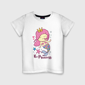 Детская футболка хлопок с принтом Маленькая принцесса русалочка в Курске, 100% хлопок | круглый вырез горловины, полуприлегающий силуэт, длина до линии бедер | девочка | любовь | море | морские звезды | океан | русалка | русалочка | сердечки