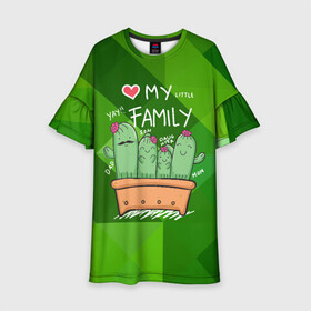 Детское платье 3D с принтом Милая семья кактусов в Курске, 100% полиэстер | прямой силуэт, чуть расширенный к низу. Круглая горловина, на рукавах — воланы | Тематика изображения на принте: cactus | кактус | кактусы | милый | растение | цветок