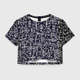 Женская футболка Crop-top 3D с принтом Руны в Курске, 100% полиэстер | круглая горловина, длина футболки до линии талии, рукава с отворотами | кельтский | оберег | руны | символы | славянские | узоры