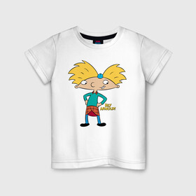 Детская футболка хлопок с принтом Hey Arnold! в Курске, 100% хлопок | круглый вырез горловины, полуприлегающий силуэт, длина до линии бедер | arnold | boy | cartoon | face | nickelodeon | арнольд | детство | мальчик | мультик | никелодион | эй арнольд