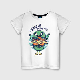 Детская футболка хлопок с принтом Zombie Burger! в Курске, 100% хлопок | круглый вырез горловины, полуприлегающий силуэт, длина до линии бедер | Тематика изображения на принте: бургер | вредная еда | гамбургер | зомби | иллюстрация